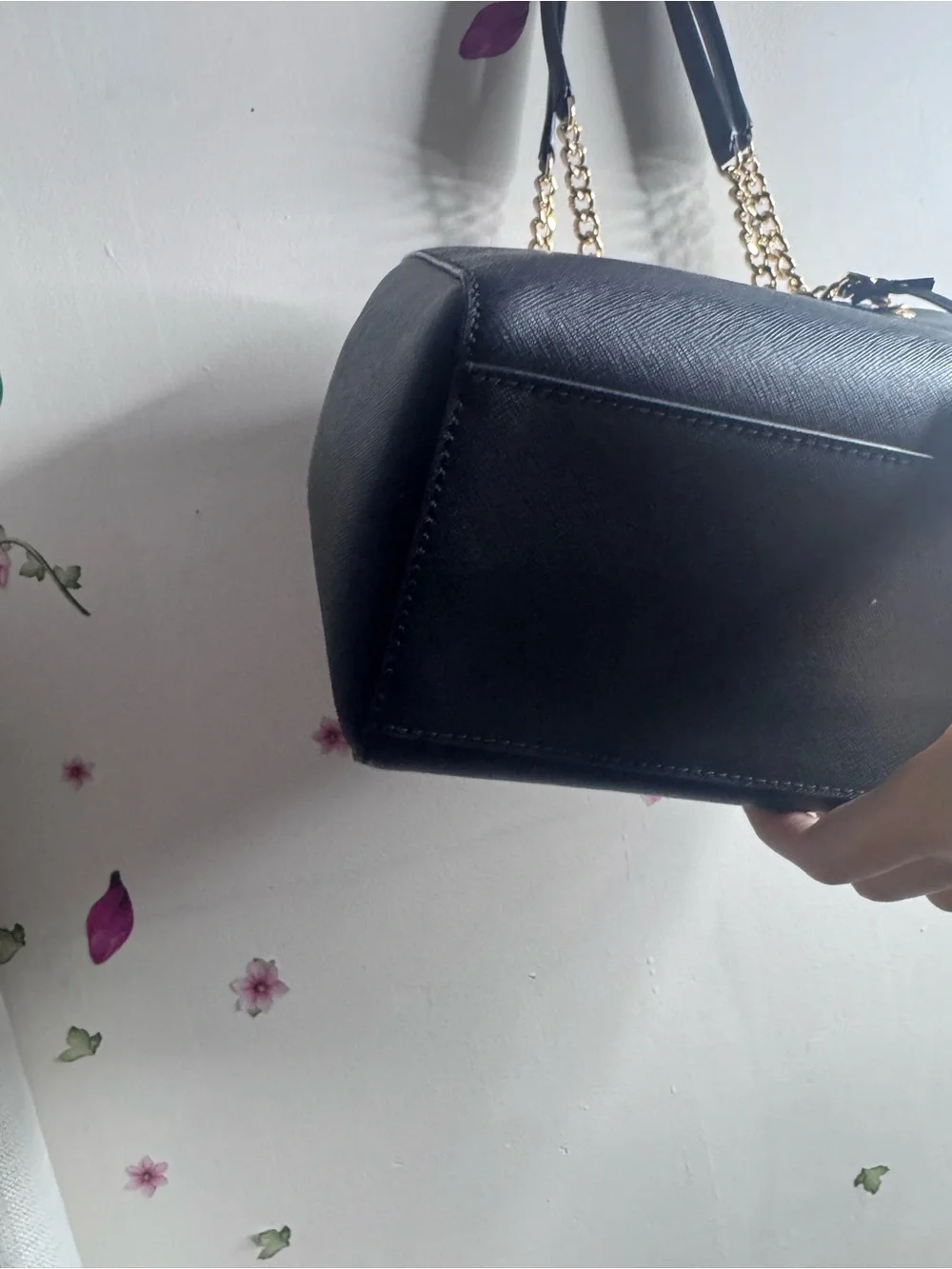 Michael Kors Black Saffiano Chain-Handle Shoulder Tote with Gold Hardware